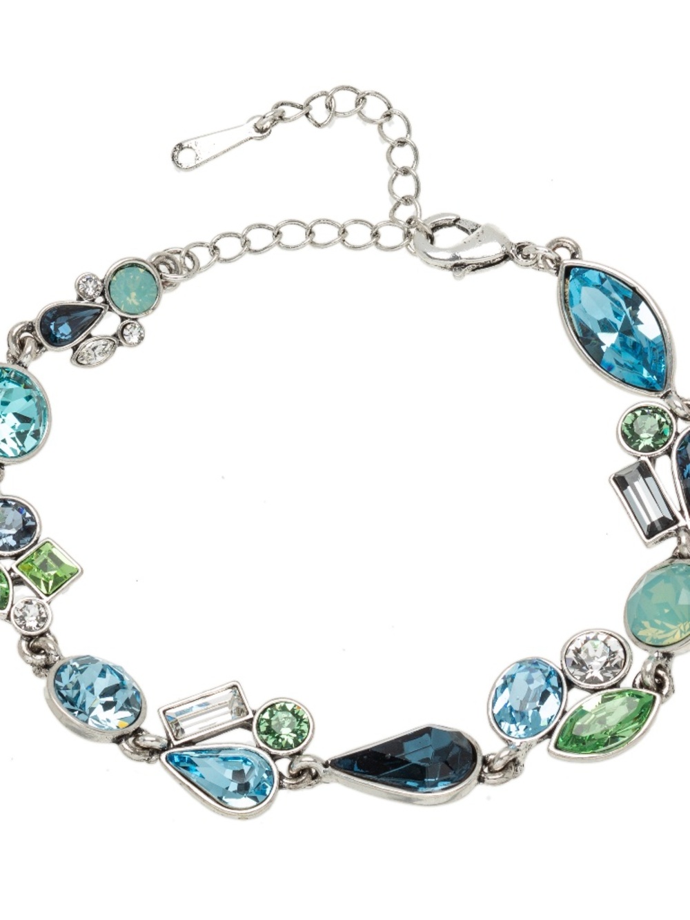 NWT Blue Green Swarovski Crystal Bracelet Rhodium plated